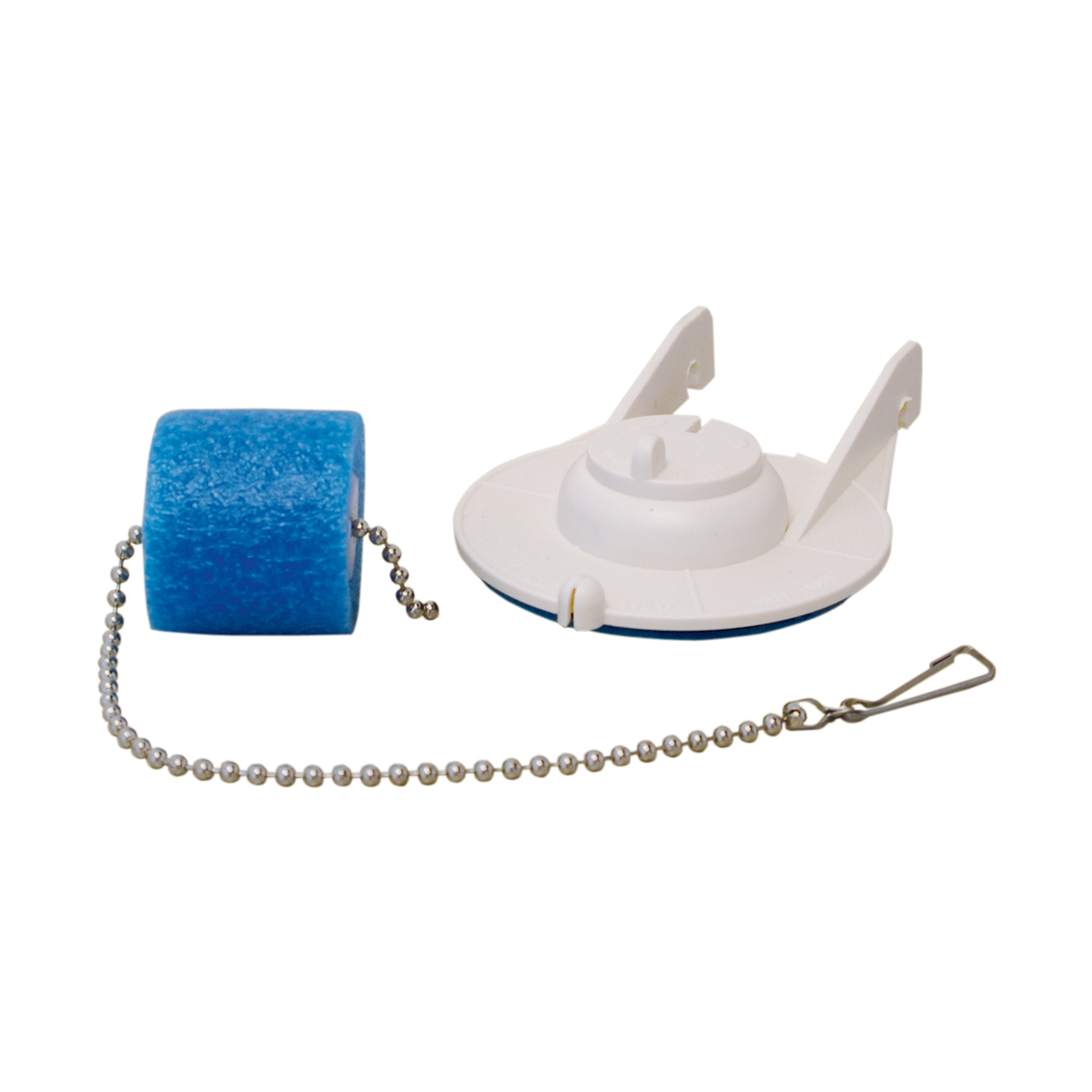 WHITE PLASTIC FLAPPER, SS BALL  CHAIN W/FOAM FLOAT AND BLUE 
